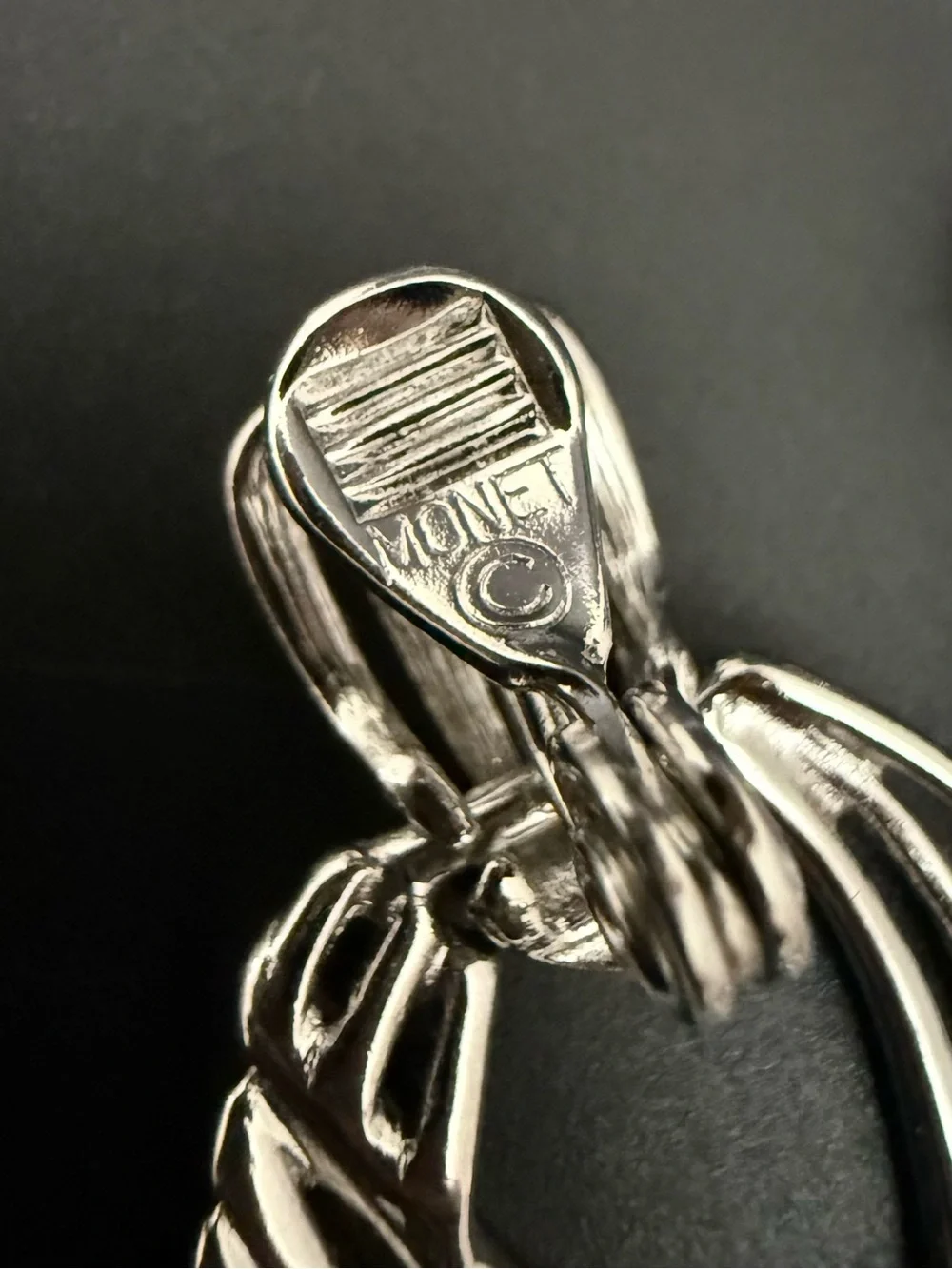 Vintage MONET Silver-tone Openwork Triple Hoop Loop Door Knocker Clip Earrings